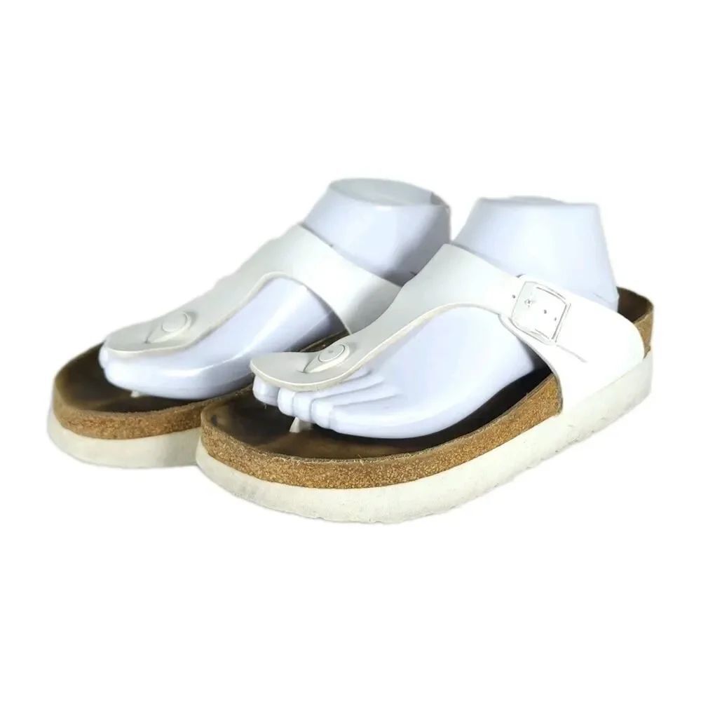 Birkenstock Papillio Women Gizeh 40 US9 White Birko-Flor Platform Thong Sandals